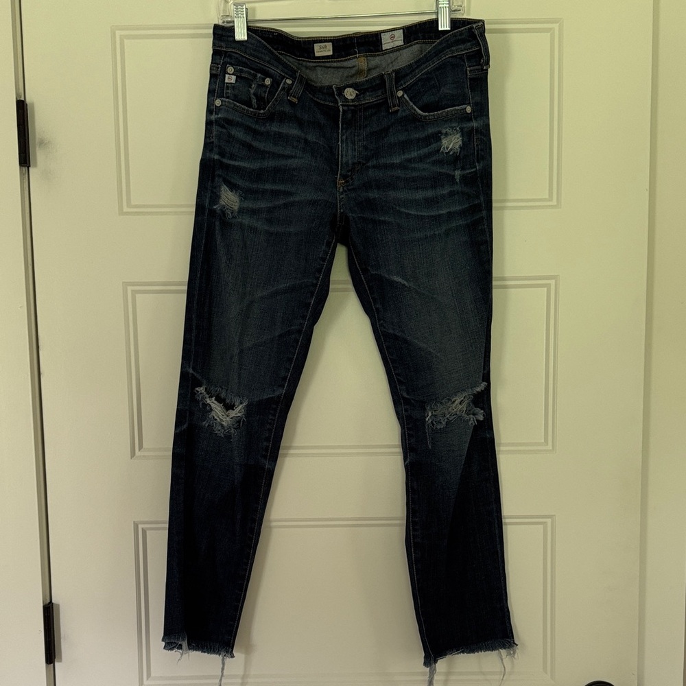 Ag Adriano Goldschmied Women's Dark Blue Distressed Stilt Cigarette Jeans